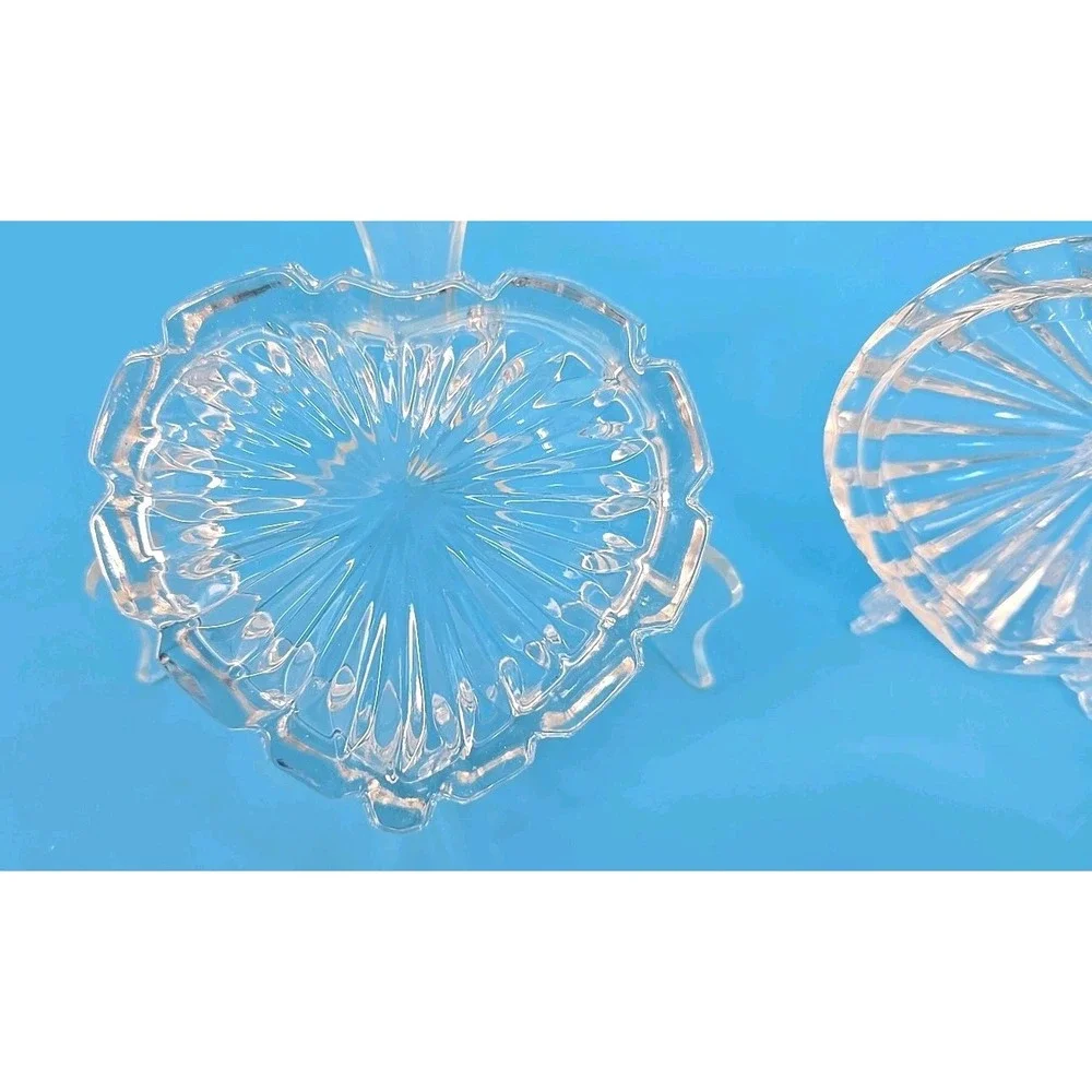 Vintage Heart Shaped Crystal Trinket Jewelry Box W/ Lid- Some‎ Small Chips